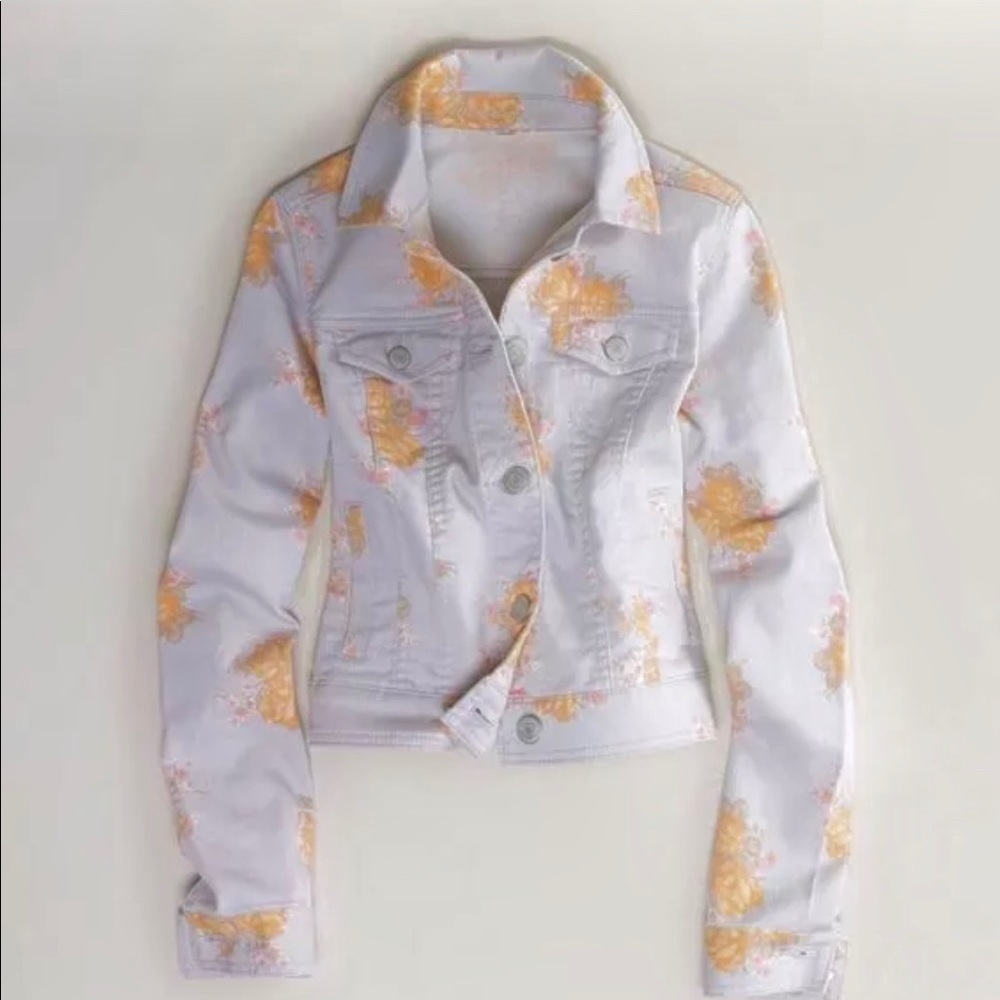American Eagle Y2K floral jean jacket cottagecore grunge cotton womens size S